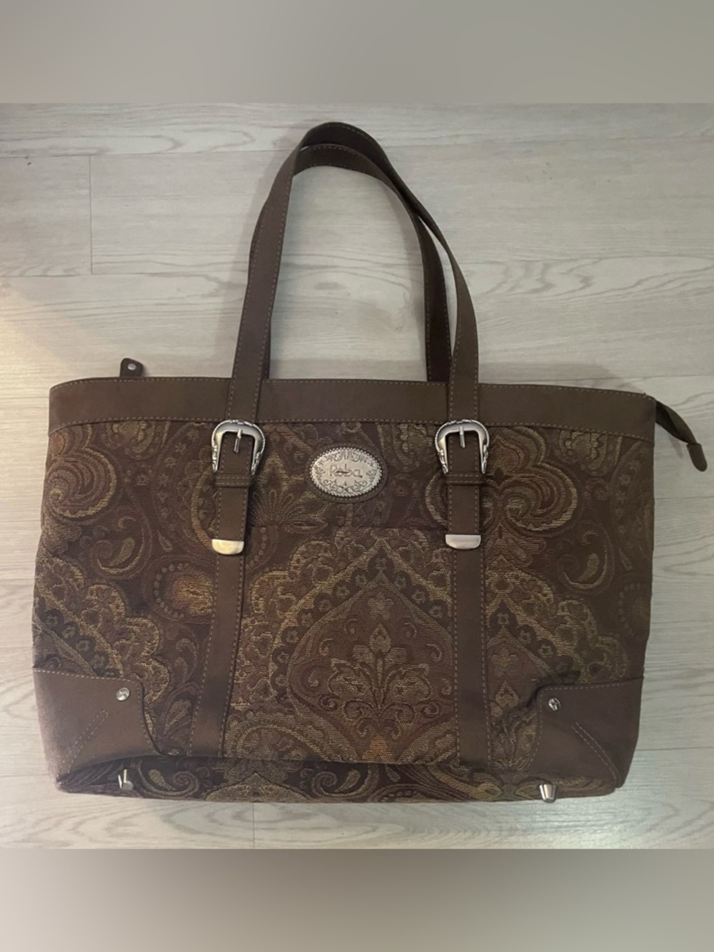 Reba Brown Western Paisley Print Tote Large Carry-On with Lap Top Pocket EUC